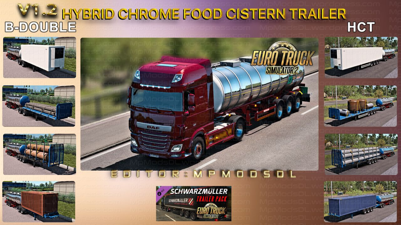 Hybrid Chrome Food Cistern Trailer Mod For ETS2 Single-Multiplayer